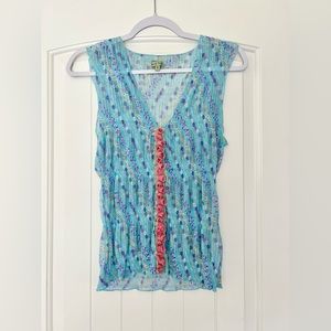 Vintage Y2K Petit Pois Sheer Baby Blue Floral Spring Smocked Tank Top